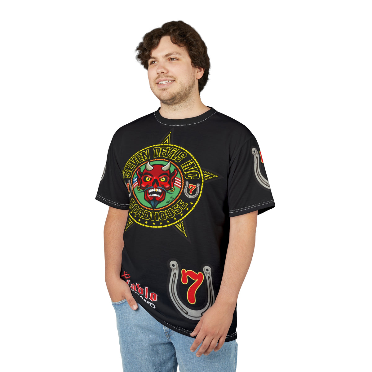 Seven Devils Road House (BLACK STAR LIMITED EDITION) Custom Super Riding Tee - Retro Devil Style Graphic Style