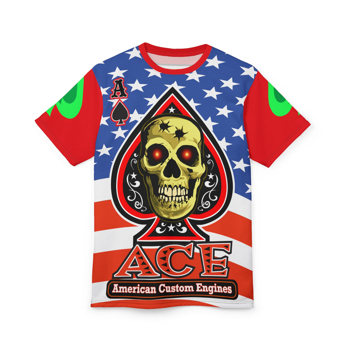 American Custom Engines ACE Americana Cut - Special Lumina Green  Ace of Spades Death Card High visibility Graphics
