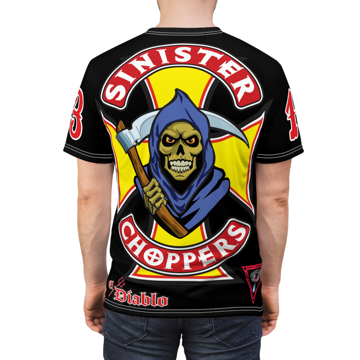 Sinister Choppers Reaper HiViz Super Tee - Spectacular Skull Design for Bikers