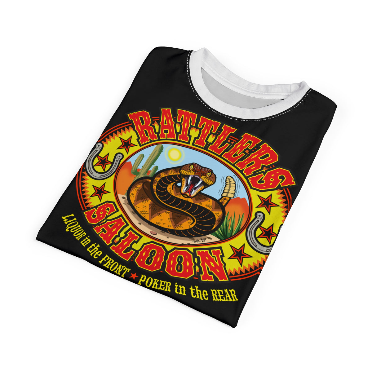 Rattlers Saloon  BADAZZ BLACK SUPER RIDING TEE — Vintage Biker LUCKY 7 Graphic Shirt