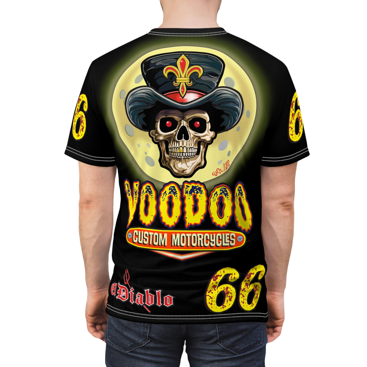 Voodoo Custom Motorcycles Black Magic HiViz Tee, Edgy Graphic Biker Shirt