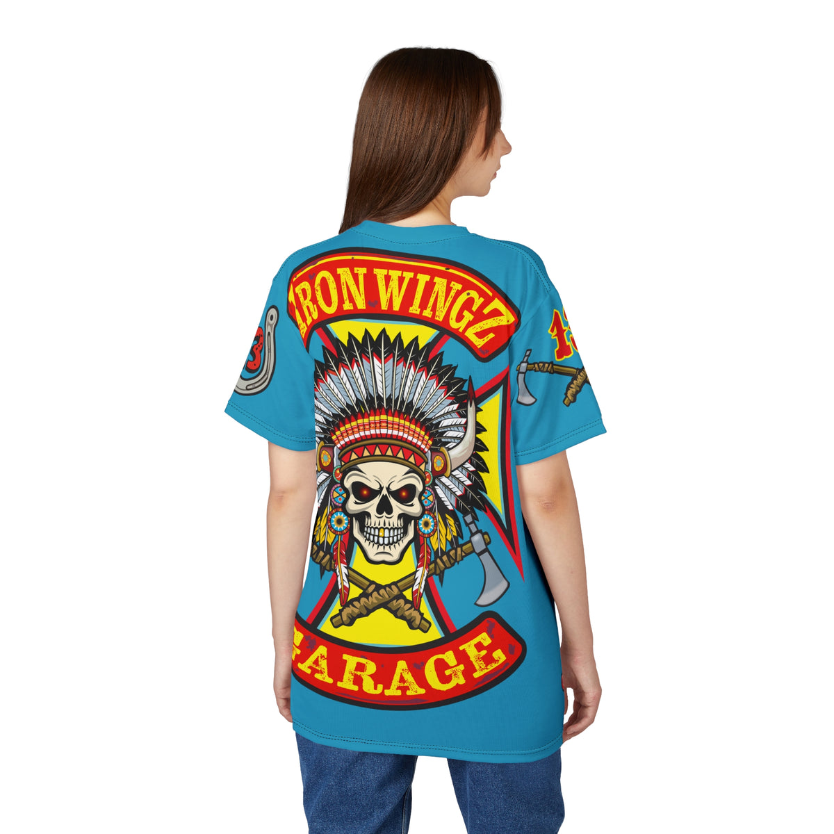 Iron Wingz Garage HiViZ Motorcycle Rider Super Tee_ X large HiViz Back Graphic - (Limited Edition)