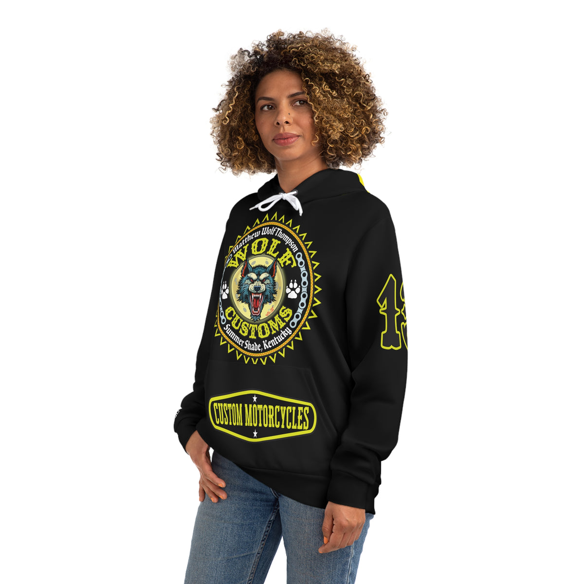 HoodZ Wolf Customs Motorcycle Hoodie — Vintage Biker Graphic Hooded Sweatshirt