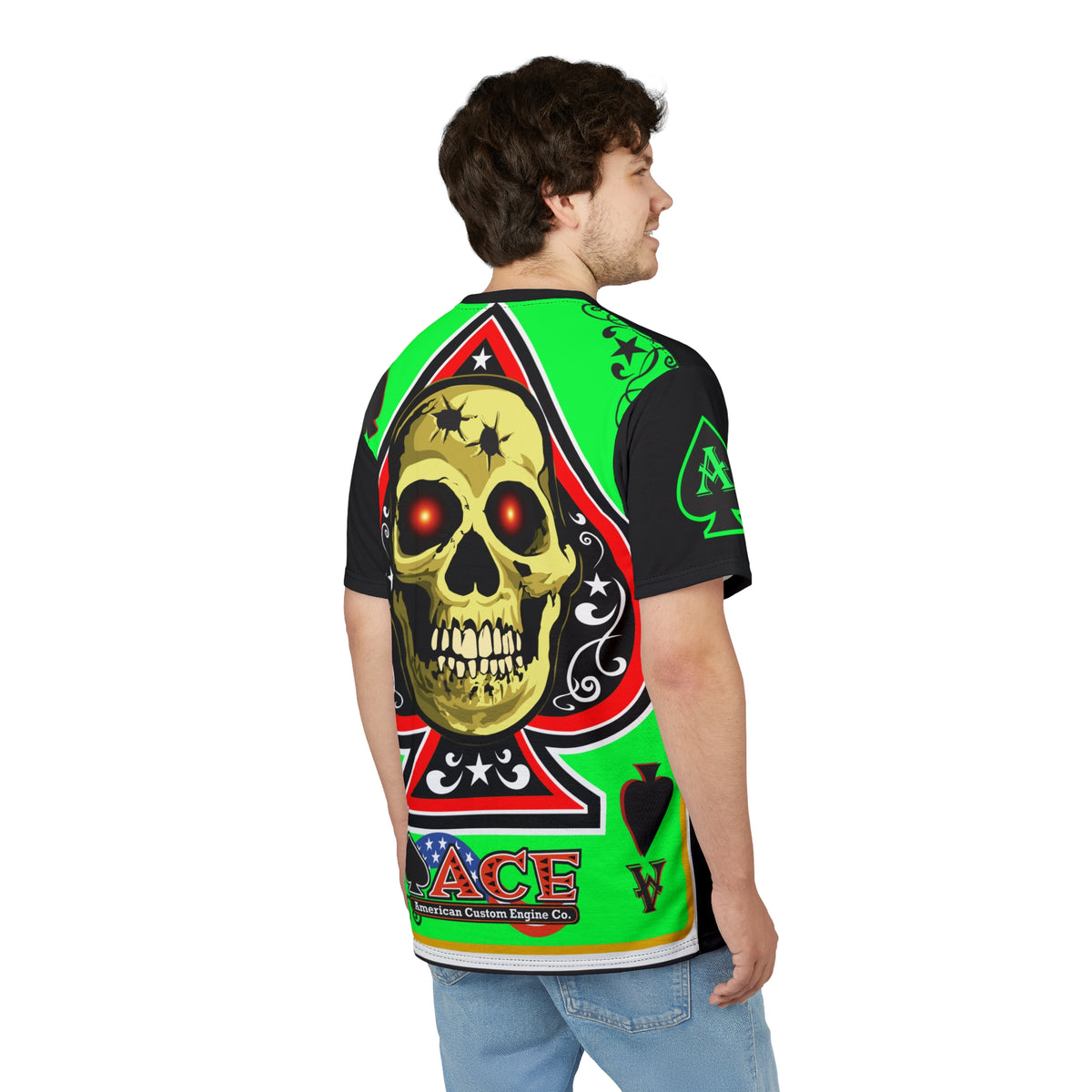 American Custom Engines ACE - Super HiViz Ace of Spades Lumina Green Back  EXTRA LARGE HiViz  Graphics