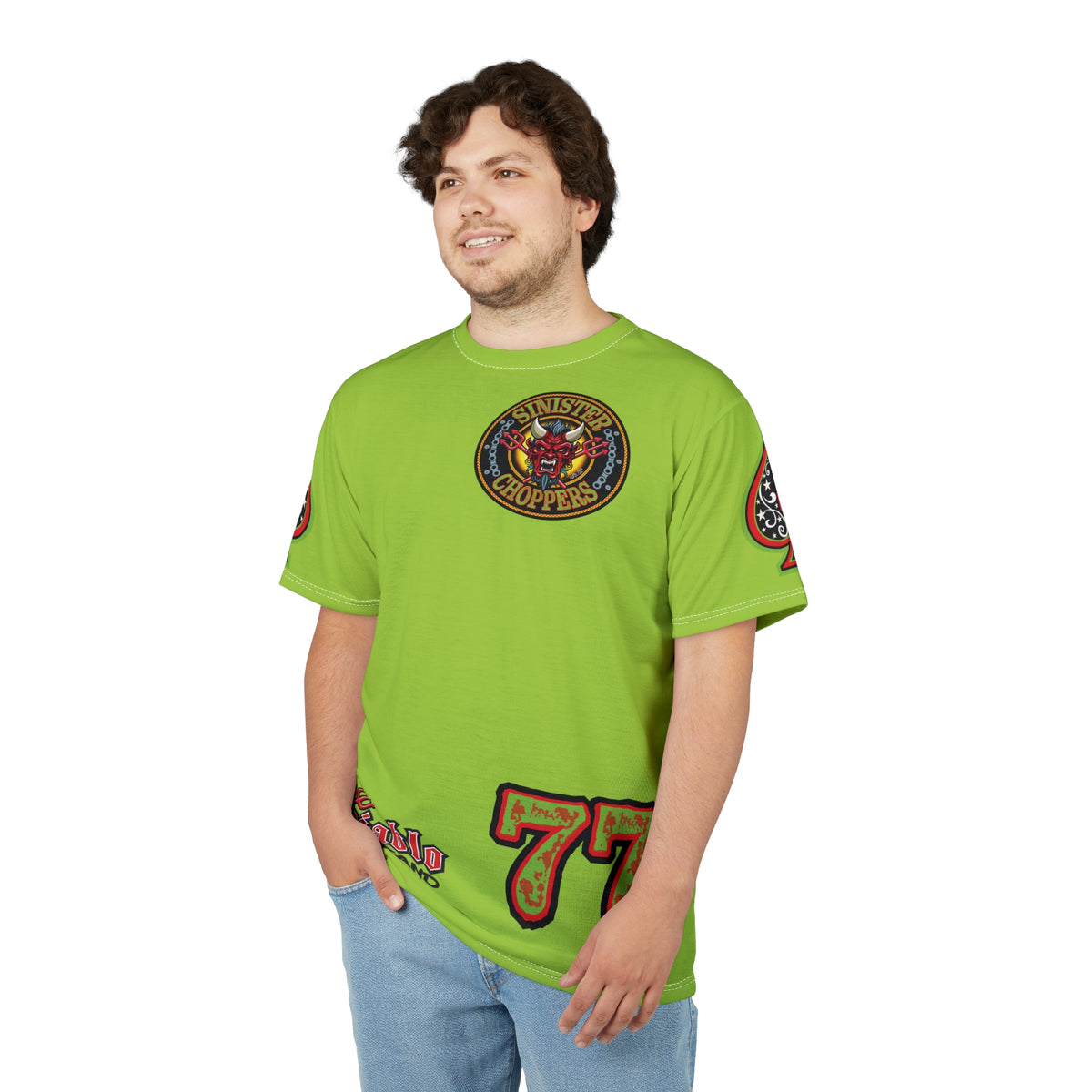 SRT Sinister Choppers HIVIZ GREEN SPECIAL SUPER RIDING TEE— Ride Cool, Look Cool in our Best Super Tee