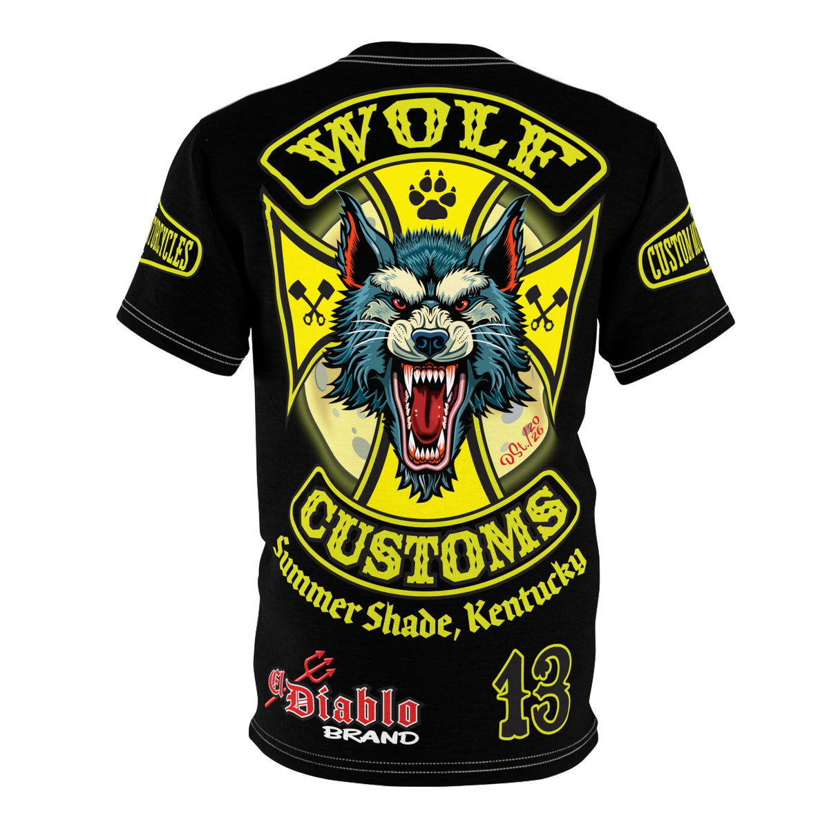 SRT MWT Wolf Customs 13 Black Beauty Graphics -- Super Riding Tee — Retro Motorcycle Club Shirt, The Best Biker Riding Tee EVER !!!